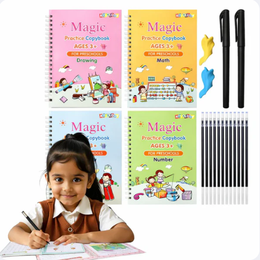 👶 KIDS GENIUS STARTER KIT: 4 Magic Copybooks + 10 Refills – Perfect Letters in DAYS, Not Years! ⭐
