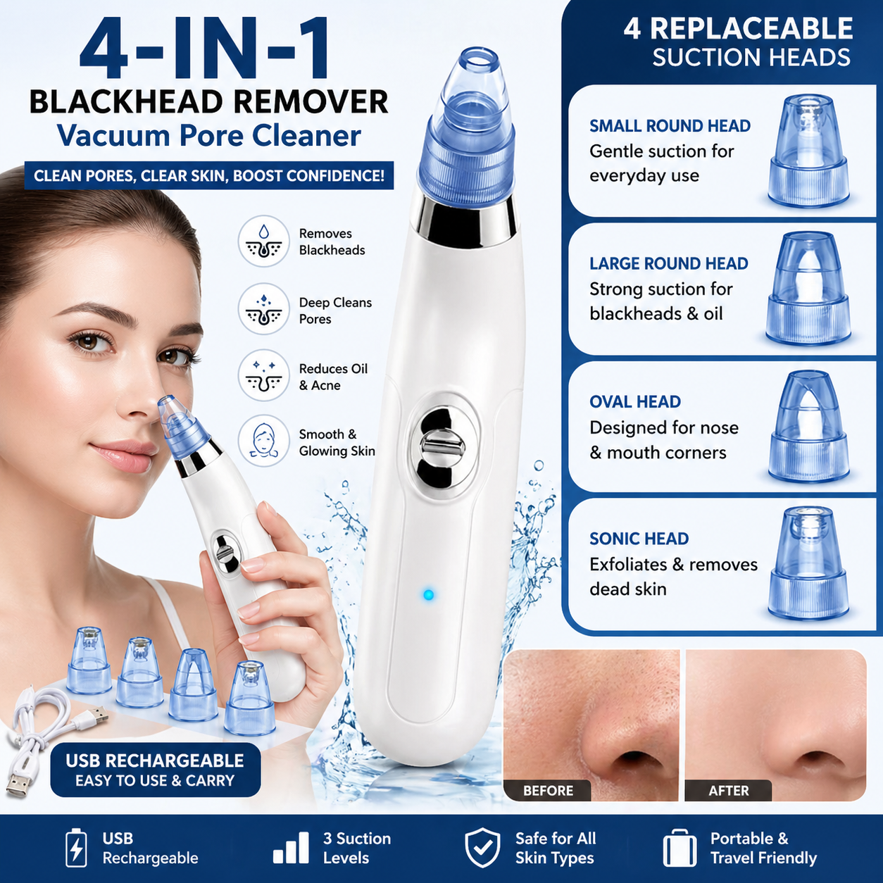 Instant Blackhead Remover Vacuum – Deep Clean Pores in Minutes | 4-in-1 Skin Tool