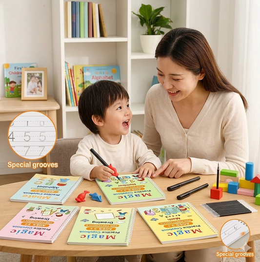 👶 KIDS GENIUS STARTER KIT: 4 Magic Copybooks + 10 Refills – Perfect Letters in DAYS, Not Years! ⭐
