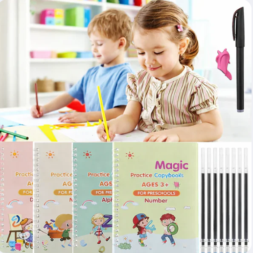 👶 KIDS GENIUS STARTER KIT: 4 Magic Copybooks + 10 Refills – Perfect Letters in DAYS, Not Years! ⭐