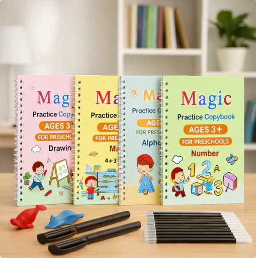 👶 KIDS GENIUS STARTER KIT: 4 Magic Copybooks + 10 Refills – Perfect Letters in DAYS, Not Years! ⭐